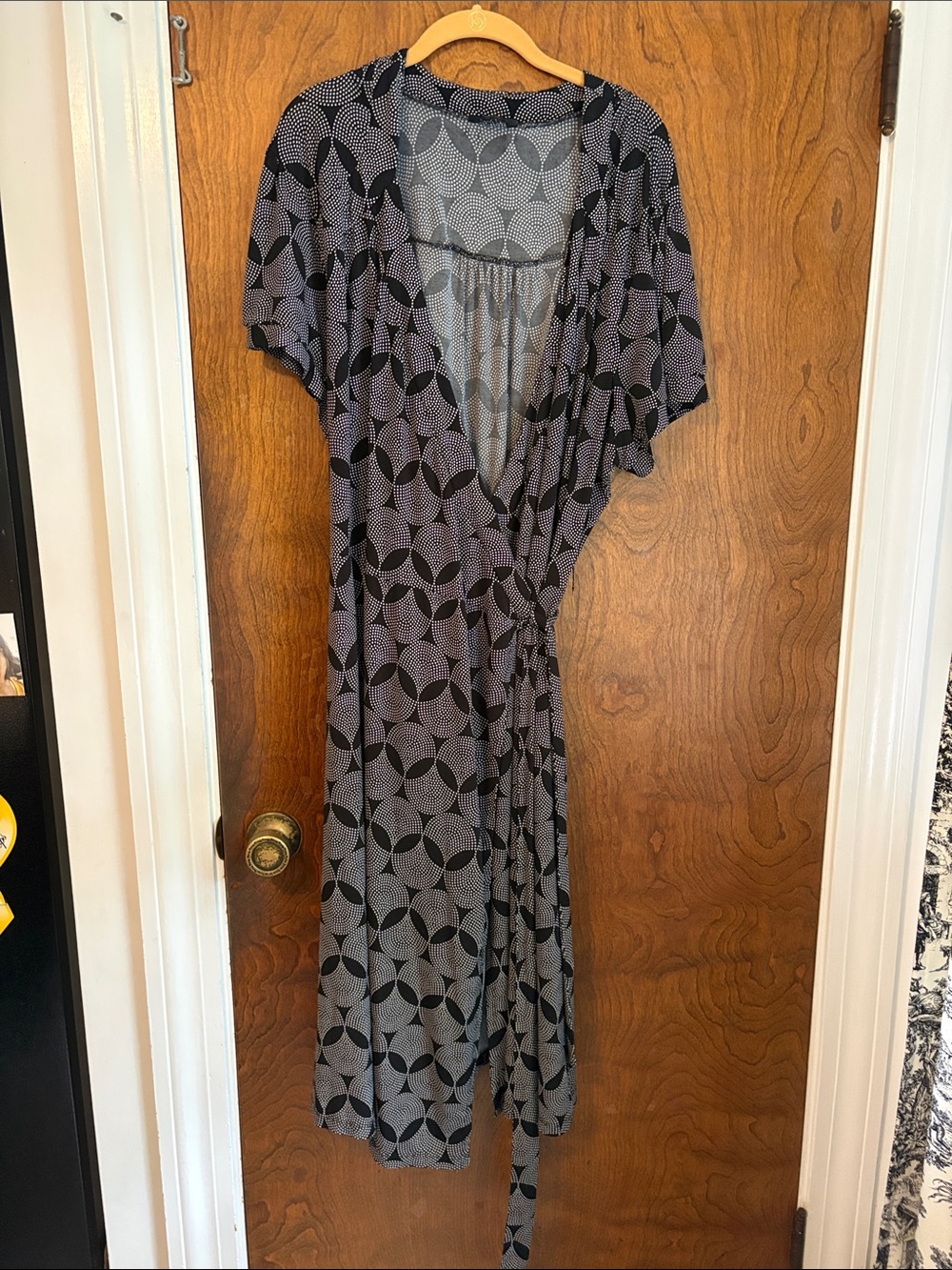 Black and Gray Geometric Wrap Dress - Women
